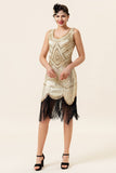 Champagne Pailletten Franjes 1920s Flapper Jurk met jaren '20 Accessoires Set