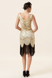 Champagne Pailletten Franjes 1920s Flapper Jurk met jaren '20 Accessoires Set