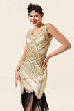 Champagne Pailletten Franjes 1920s Flapper Jurk met jaren '20 Accessoires Set