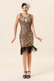 Gouden Pailletten Franjes 1920s Flapper Jurk met 20s Accessoires Set