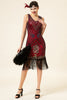 Afbeelding in Gallery-weergave laden, Bordeaux pailletten Franjes 1920s Gatsby Flapper Jurk met jaren 20 Accessoires Set