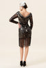 Afbeelding in Gallery-weergave laden, Zwarte lange mouwen pailletten franjes 1920s Gatsby Flapper Jurk met 20s accessoires set