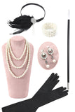 Zwart en blauw pailletten franjes 1920s Gatsby Flapper Jurk met 20s accessoires set