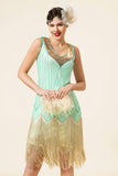 Mintgroene pailletten franjes 1920s Gatsby Flapper Jurk met 20s Accessoires Set