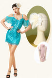 Turquoise pailletten franjes 1920s Gatsby Flapper Party Jurk met jaren 20 Accessoires Set