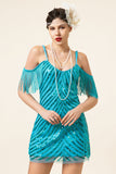 Turquoise pailletten franjes 1920s Gatsby Flapper Party Jurk met jaren 20 Accessoires Set