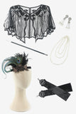 Zwart en groen pailletten franjes 1920s Gatsby Flapper Party Jurk met jaren 20 Accessoires Set