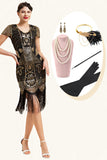 Golden Fringes Pailletten Flapper Jurk met 1920s Accessoires Set