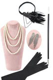 Blauwe Pailletten Fringes Gatsby Jurk met 1920s Accessoires Set