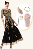 Gouden Pailletten Glitter Flapper Jurk met 1920s Accessoires Set