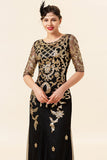 Gouden Pailletten Glitter Flapper Jurk met 1920s Accessoires Set