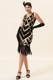 Golden Fringes Pailletten Flapper Jurk met 1920s Accessoires Set