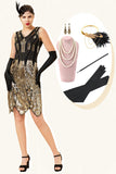 Gouden Pailletten Glitter Flapper Jurk met 1920s Accessoires Set