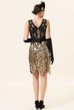 Gouden Pailletten Glitter Flapper Jurk met 1920s Accessoires Set