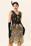 Gouden Pailletten Glitter Flapper Jurk met 1920s Accessoires Set