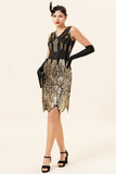 Gouden Pailletten Glitter Flapper Jurk met 1920s Accessoires Set