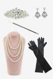 Zwarte Pailletten Gefranjerde Gatsby Jurk met 20s Accessoires Set