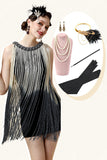 Abrikoos gefranjerde Flapper Jurk met 20s Accessoires Set