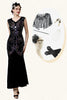 Afbeelding in Gallery-weergave laden, Zwarte Pailletten Lange Gatsby Jurk met Jaren 20 Accessoires Set