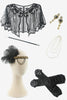 Afbeelding in Gallery-weergave laden, Zwarte Pailletten Lange Gatsby Jurk met Jaren 20 Accessoires Set