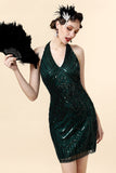 Halter Groene Pailletten Gatsby Jurk met 20s Accessoires Set