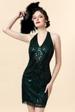 Halter Groene Pailletten Gatsby Jurk met 20s Accessoires Set