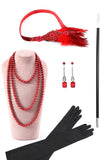 Rode kralen gefranjerde Flapper Jurk met 20s Accessoires Set