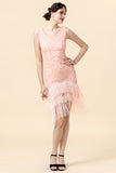 Kralen Roze Franje Flapper Jurk met 1920s Accessoires Set