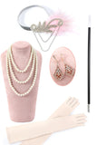 Kralen Roze Franje Flapper Jurk met 1920s Accessoires Set