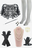 Pailletten Gefranjerde Flapper Jurk met 1920s Accessoires Set