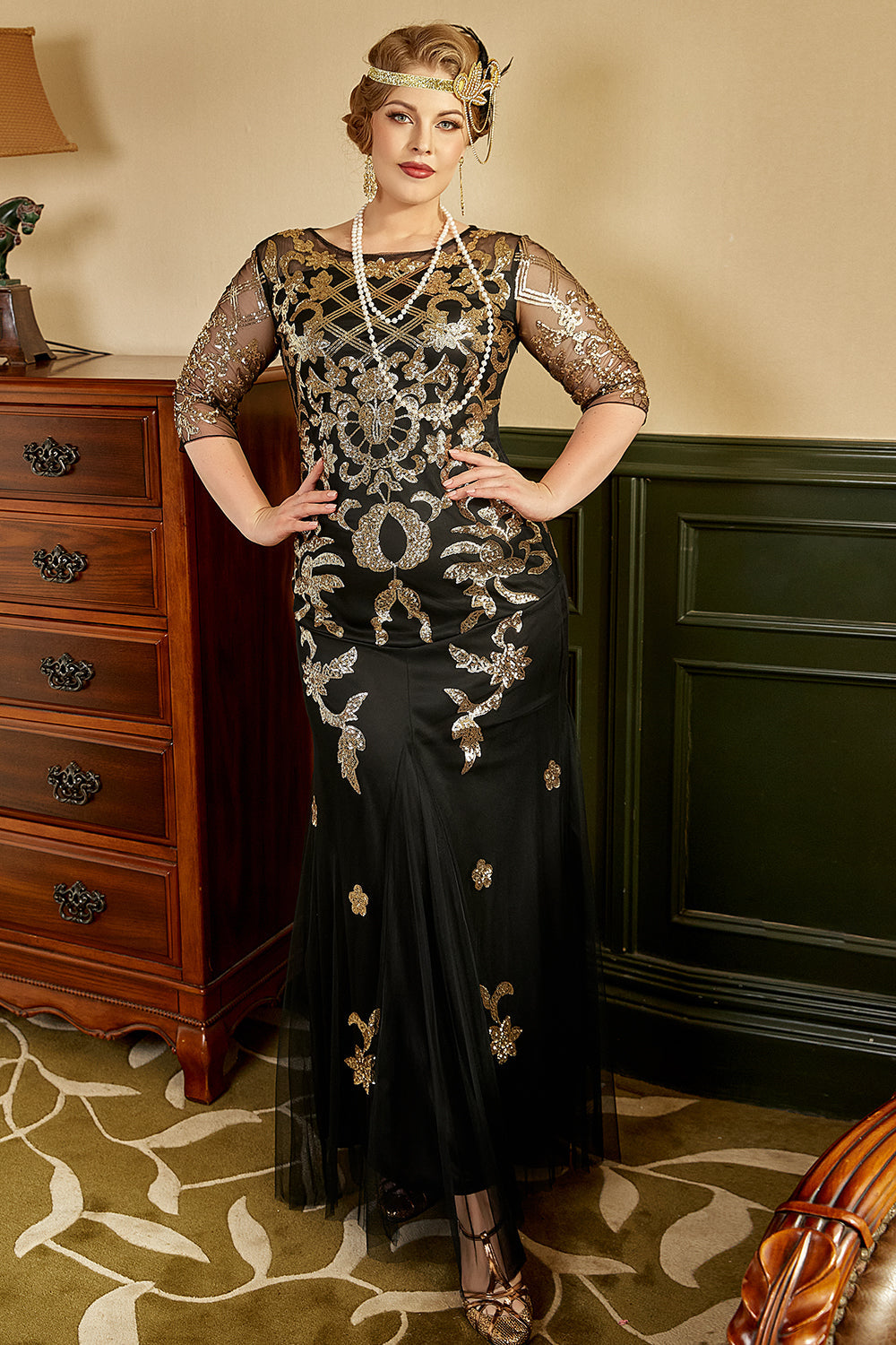 Vrouwen Gatsby Jurk Pailletten Zwart Lange jaren 1920 Jurk met Vrouwen Gatsby Jurk Pailletten Zwart Lange jaren 1920 Jurk met