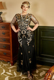 Zwarte en gouden Plus Size 1920s Gatsby Jurk met 20s Acessories Set