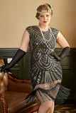 Gouden Pailletten Plus Size 1920s Gatsby Jurk met 20s Acessories Set