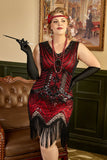 Rode Plus Size 1920s Gatsby Jurk met 20s Acessories Set