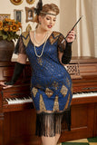 Royal Blue Plus Size 1920s Gatsby Jurk met 20s Acessories Set