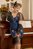 Royal Blue Plus Size 1920s Gatsby Jurk met 20s Acessories Set