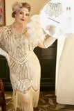 Abrikoos Plus Size 1920s Gatsby Jurk met 20s Acessories Set