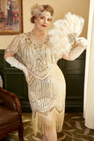 Abrikoos Plus Size 1920s Gatsby Jurk met 20s Acessories Set