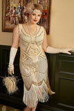 Abrikoos Plus Size 1920s Gatsby Jurk met 20s Acessories Set