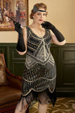 Zwarte Gouden Jaren 1920 Plus Size Jurk met 20s Accessoires Set