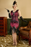 Fuchsia Pailletten 1920s Plus Size Jurk met 20s Accessoires Set