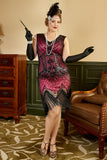 Fuchsia Pailletten 1920s Plus Size Jurk met 20s Accessoires Set