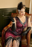 Fuchsia Pailletten 1920s Plus Size Jurk met 20s Accessoires Set