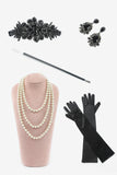 Zwarte korte mouwen 1920s Plus Size Jurk met 20s Accessoires Set