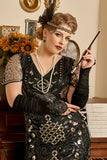 Zwarte Pailletten 1920s Flapper Plus Size Jurk met 20s Accessoires Set