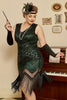 Afbeelding in Gallery-weergave laden, Donkergroene pailletten 1920s Plus Size Flapper Jurk met 20s Accessoires Set