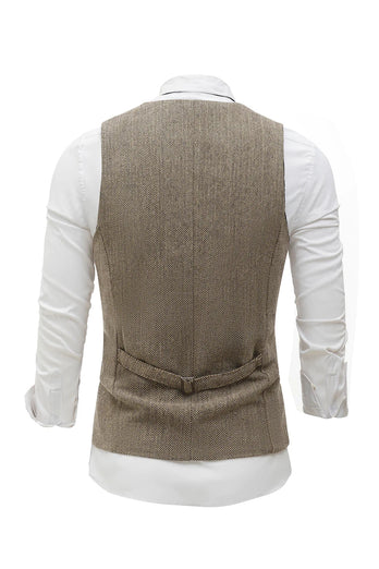 Khaki Shawl Revers Heren Vest met 5 Delige Accessoires Set