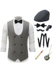 Grijs Double Breasted Heren vest met 7 Stuks Accessoires Set