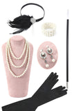 Glitter zwarte koude schouder pailletten franjes jaren 1920 Gatsby jurk met accessoires Set