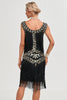 Afbeelding in Gallery-weergave laden, Glitter zwarte pailletten omzoomd jaren 1920 Gatsby jurk met accessoires Set